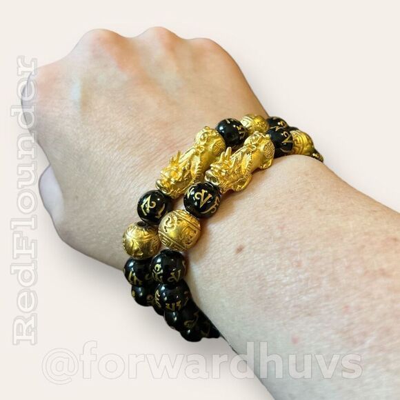 2 Black Obsidian Feng Shui Wealth Bracelets with Pi Xiu - Picture 4 of 9